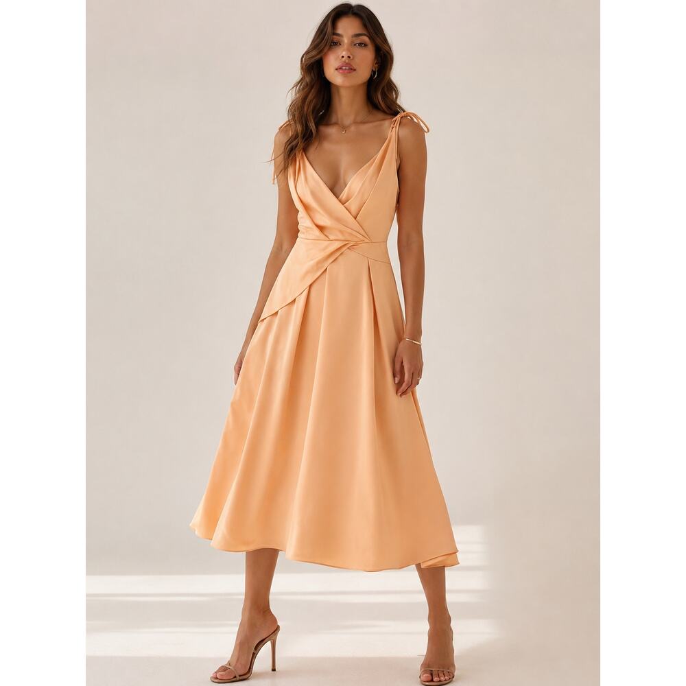 ASOS Design Tie Strap Formal Midi Dress - Apricot - Size 8 - Picture 2 of 9